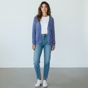 Jessica Women's Blue and White Knit Cardigan size medium